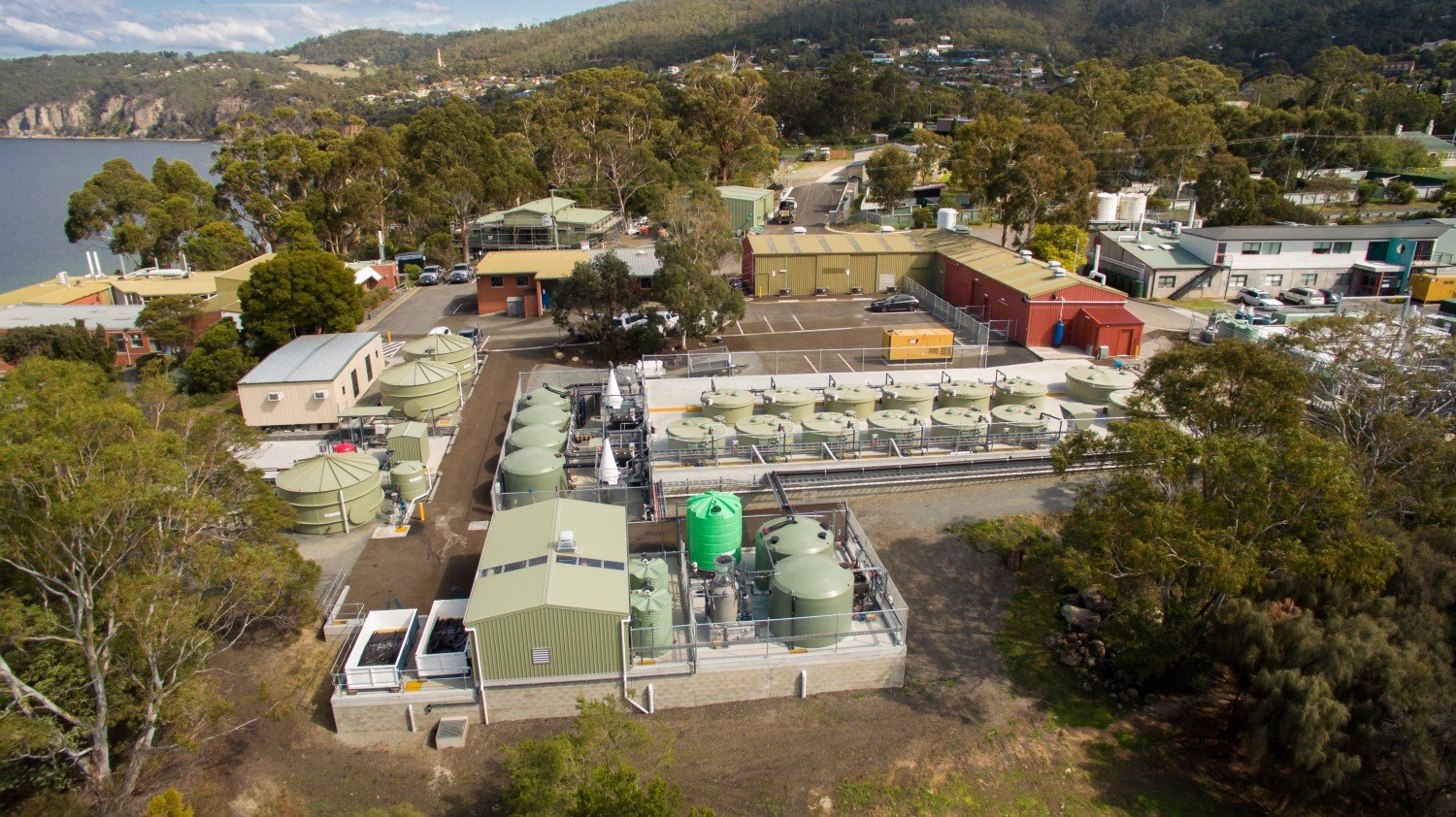 Drone shot of research facility in Tasmania