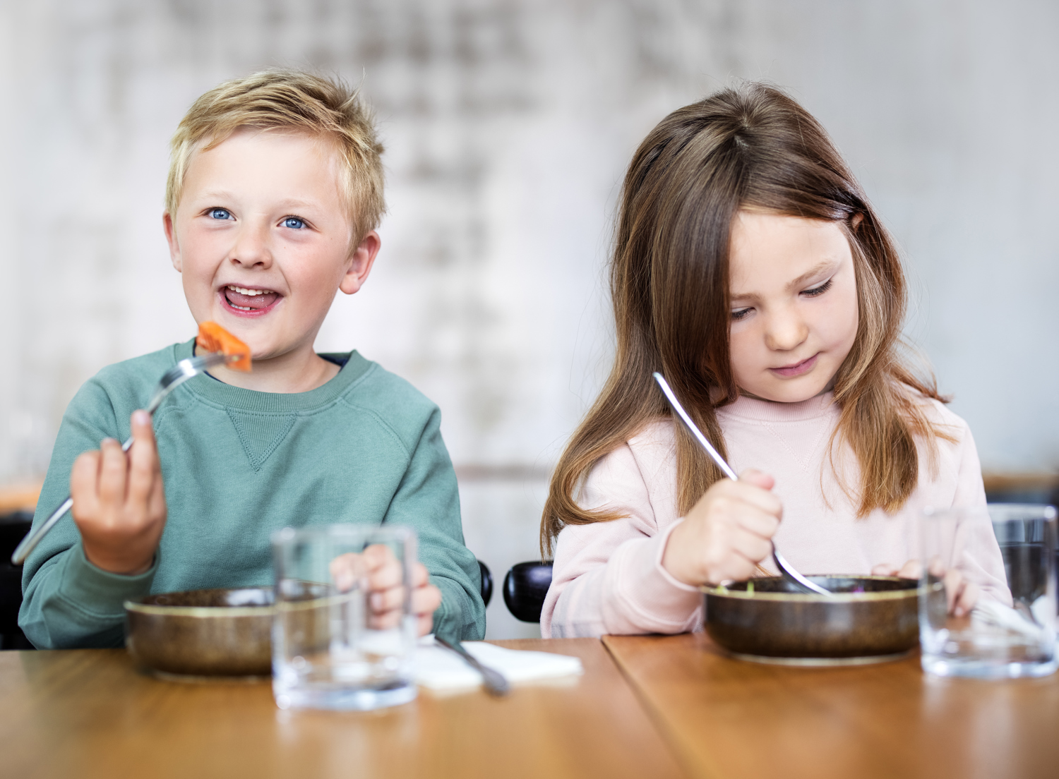 Children eating seafood